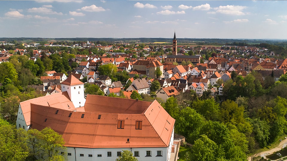 Blick über die Stadt Friedberg in Bayerisch-Schwaben.