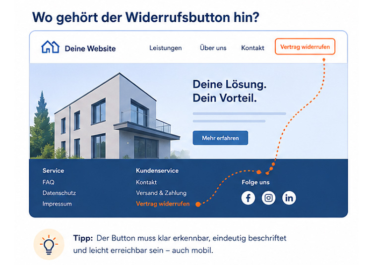 Widerrufbutton muss auf der Website klar platziert werden